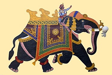 Running Elephant, painting, City Palace, Udaipur, Rajasthan, India, South Asia