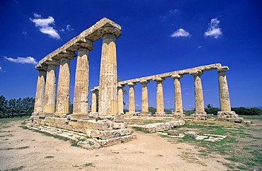 Doric columns of the Temple of Hera in Metaponto, Basilicata, Italy, Europe