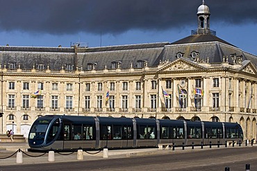 Tram at Place de la Bourse, Stock exchange square, Bordeaux, Aquitaine, France, Europe, PublicGround