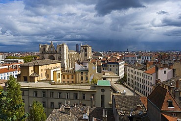 Cityscape and Saint Jean Cathedral in Lyon, France, Europe