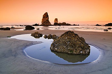 Monolith, solidified lava rock at Cannon Beach, Clatsop County, Oregon, USA, North America