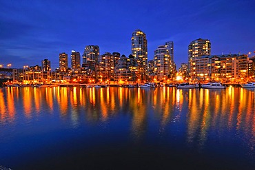 Skyline of Vancouver Down town, evening light, False Creek, British Columbia, Canada, North America