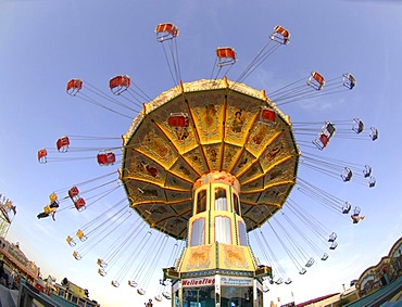 Chairoplane roundabout swing at the Cannstatter Volksfest Fair in Stuttgart, Baden-Wuerttemberg, Germany, Europe