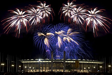 Fireworks over the Berlin Olympic Stadium for the Pyronale, World Championship of Fireworks, Berlin, Germany, Europe