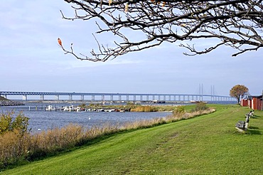 Panorama of Oresund Bridge between Sweden and Denmark from the Swedish side near Lernacken, Sweden, Europe