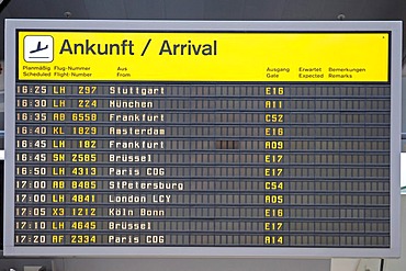 Arrivals display at Berlin-Tegel Airport, Berlin, Germany