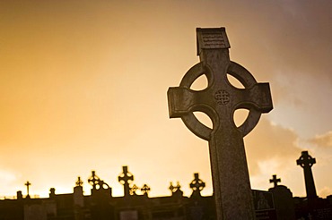 Gravestones at a cemetery in Bantry, Ireland, Europe