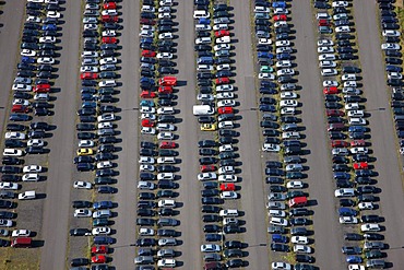 Big parking lot for cars, Muensterland, North Rhine-Westphalia, Germany, Europe