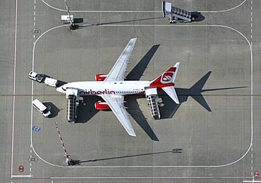 Boeing 737-76Q of Air Berlin on the apron, Muenster-Osnabrueck Airport, North Rhine-Westphalia, Germany, Europe