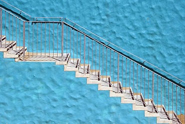 Stairs on a light-blue coloured house, Praa Sands, Cornwall, England, Great Britain, Europe