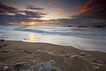 Sunset over the beach in Westerland on the island of Sylt, Schleswig-Holstein, Germany, Europe