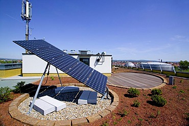 Solar installation on the roof of the Bamberg public utility company, Bamberg, Bavaria, Germany, Europe