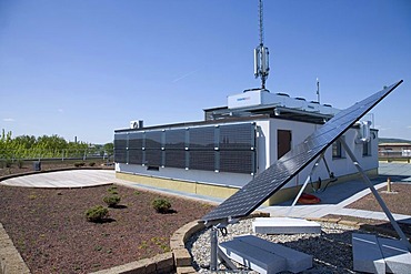 Solar installation on the roof of the Bamberg public utility company, Bamberg, Bavaria, Germany, Europe