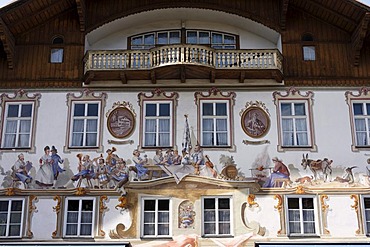 Wall paintings on the birth house of Ludwig Thoma in Oberammergau, Upper Bavaria, Germany, Europe