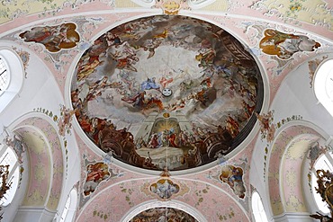 Dome painting in St. Peter and Paul Church in Oberammergau, Upper Bavaria, Germany, Europe