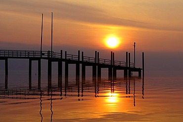 Morning mood with sunset at the wharf of Constance, County of Constance, Baden-Wuerttemberg, Germany, Europe