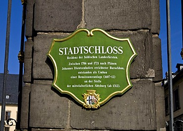 Signpost, baroque Castle of Fulda, Fulda, Hesse, Germany, Europe