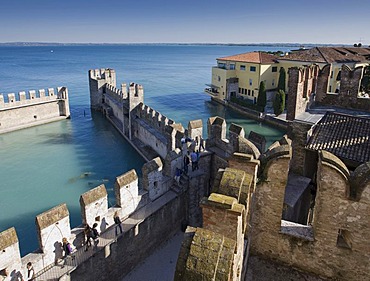 Harbour and historic city centre along the Scaligero Castle, Lake Garda, Lago di Garda, Lombardy, Italy, Europe