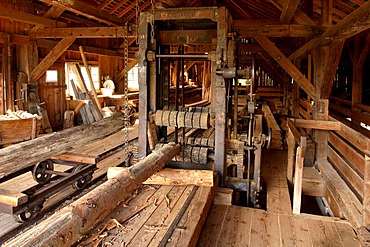 Old sawmill about 1900, Eco-Museum, Ungersheim, Alsace, France, Europe