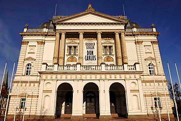 Schwerin Theatre against blue sky, Schwerin, Mecklenburg Western-Pomerania, Germany, Europe