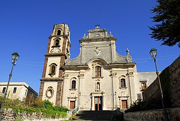 Facade of the Cathedral of San Bartolomeo on the castle hill of the city of Lipari on Lipari Island, Aeolian or Lipari Islands, South Italy, Italy, Europe