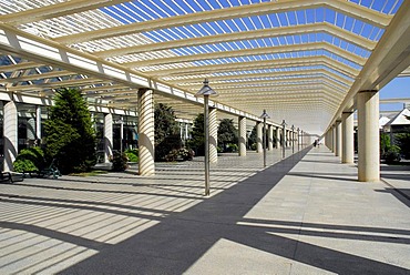 Aeroport de Son Sant Joan, covered waiting area, open air terrace at the modern airport, Palma de Mallorca, Majorca, Balearic Islands, Spain, Europe