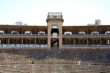 Deserted grandstand in Coliseu Balear, Plaza Praca de Toros, bullfight arena from 1929, Palma de Mallorca, Majorca, Balearic Islands, Spain, Europe