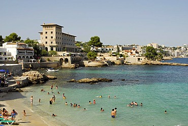 Beach on the Mediterranean coast, Hotel Hospes Maricel in Cas Catala, Calvia, tourism in a bay west of Palma de Majorca, Balearic Islands, Spain, Europe