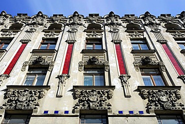 Art Nouveau facade in Alberta iela street, Riga, Latvia, Baltic states, Northeastern Europe