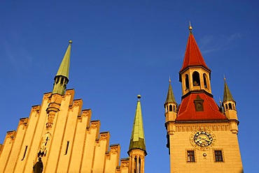 Reconstructed tower of the old Town Hall, now housing the Museum for Toys, Marienplatz, Mary's Square, historic city centre of Munich, Upper Bavaria, Bavaria, Germany, Europe