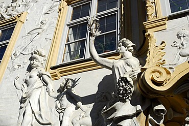 Female figure, rococo facade of the Asamkirche Church, St John of Nepomuk, Sendlinger street, Munich, Upper Bavaria, Germany, Europe