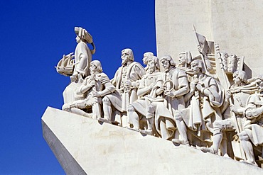 Padrao dos Descobrimentos, monument to discoverers, sculpture with significant figures of Portuguese seafaring at the riverside of Tejo, Belem, Lisbon, Portugal, Europe