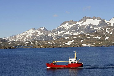 Dredger in the Kong-Oscar-Fjord, Tasiilaq, Ammassalik, East-Greenland, Greenland