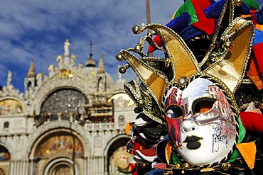 Venetian mask, souvenir stall, Doge's Palace, Venice, Veneto, Italy, Europe