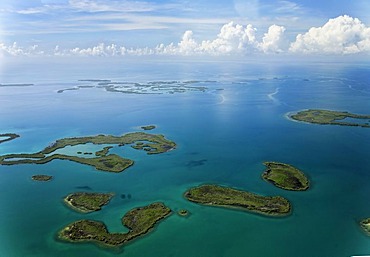 Mangroves in the ocean, aerial picture, coast between Dagria and Punta Gorda, Belize, Central America, Caribbean