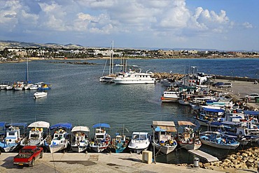 Fishing harbour with fishing boats, coastline, Paphos, Pafos, Cyprus, Europe