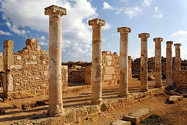 Ancient Greek columns in ancient walls, excavation site, UNESCO World Heritage Site, Kato, Paphos, Pafos, Cyprus, Europe