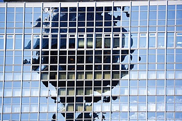 Fernsehturm television tower reflected in a glass facade, Berlin, Germany, Europe