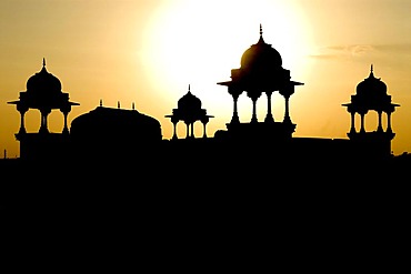 Chhatris on Lalgarh Palace, Bikaner, Rajasthan, North India, Asia