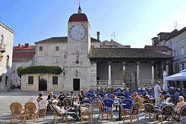 Clock tower, town loggia, Trg Ivan Pavla II, John Paul II Square, Trogir, Dalmatia, Croatia, Europe