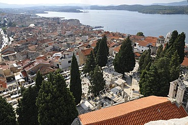 View over town from the Sveti Mihovil Fortress, Sibenik, Croatia, Europe