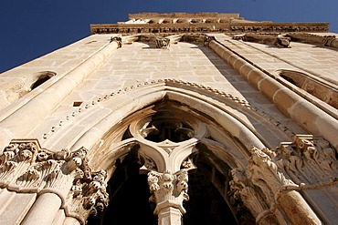 Detail, steeple of the Cathedral of St. Lawrence, Sveti Lovro, Trogir, Croatia, Europe