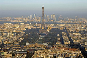 Eiffel Tower, Champ de Mars, ecole Militaire and La Defense in Paris, France, Europe