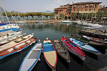 Boats in the port of Torri del Benaco, Lake Garda, Italy, Europe