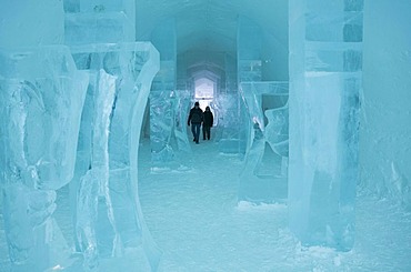 Long corridor in the Icehotel in Jukkasjaervi, Lappland, North Sweden, Sweden