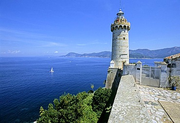 Lighthouse in the Forte Stella fortifications, the island of Elba, Livorno Province, Tuscany, Italy, Europe