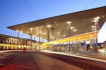 Wilhelmshoehe train station, marquee, street car, Kassel, Hesse, Germany, Europe