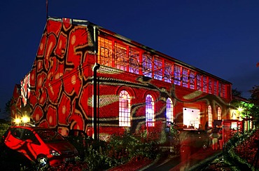 Former Unser Fritz pit, illuminated, now artist colony, Ruhr area, North Rhine-Westphalia, Germany, Europe