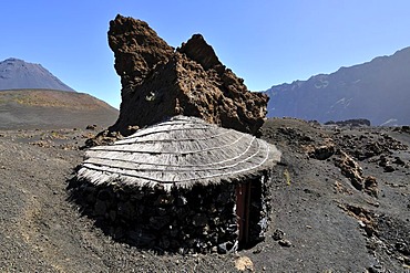 Traditional hut, Cha das Caldeiras, Pico de Fogo Volcano, Fogo Island, Cape Verde Islands, Africa