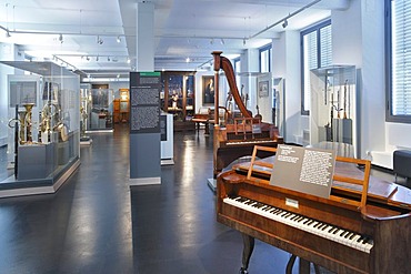 Romantic musical instruments in the Museum of Musical Instruments in the University of Leipzig, Leipzig music trail, Leipzig, Saxony, Germany, Europe